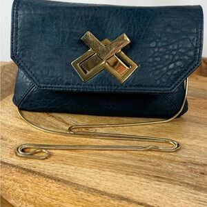 Deux Lux Blue Green Foldover Clutch Crossbody Gold Clasp